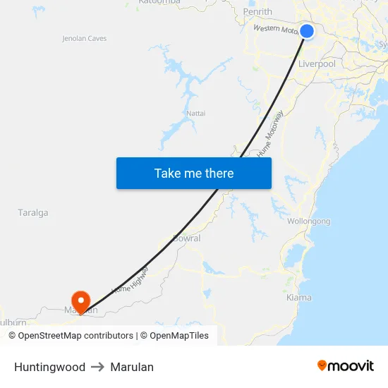 Huntingwood to Marulan map