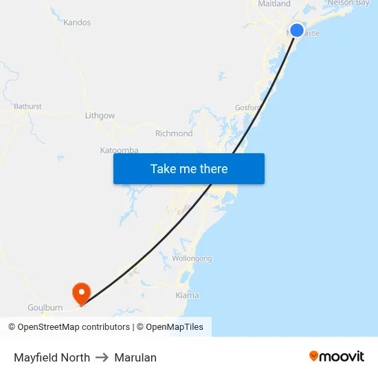 Mayfield North to Marulan map