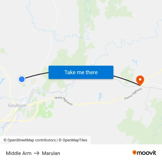 Middle Arm to Marulan map