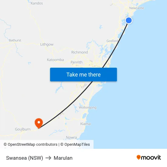 Swansea (NSW) to Marulan map