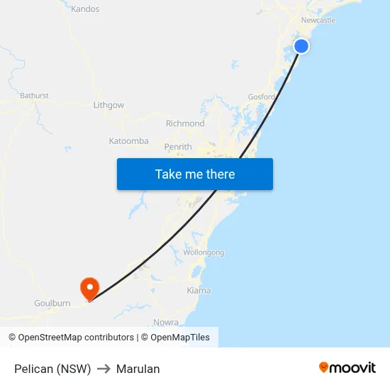 Pelican (NSW) to Marulan map