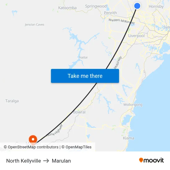 North Kellyville to Marulan map