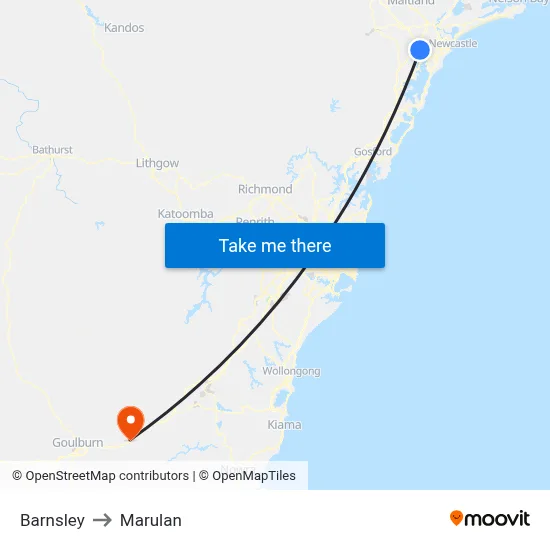 Barnsley to Marulan map