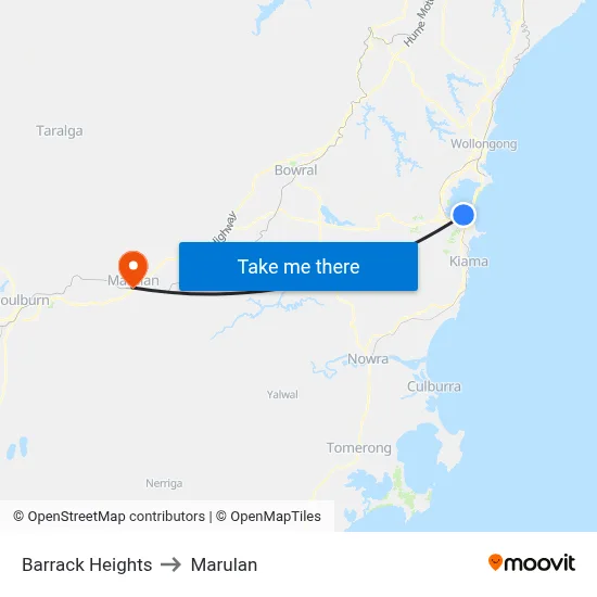 Barrack Heights to Marulan map