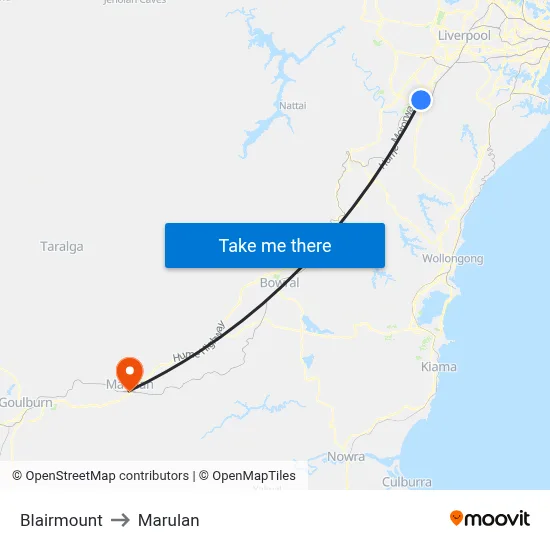 Blairmount to Marulan map