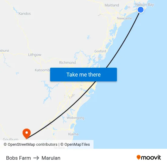 Bobs Farm to Marulan map