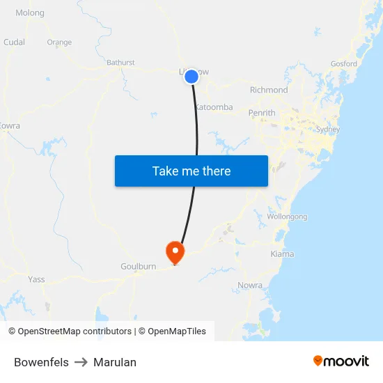 Bowenfels to Marulan map