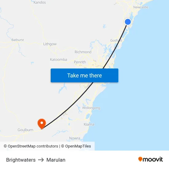 Brightwaters to Marulan map