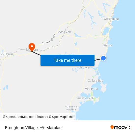 Broughton Village to Marulan map