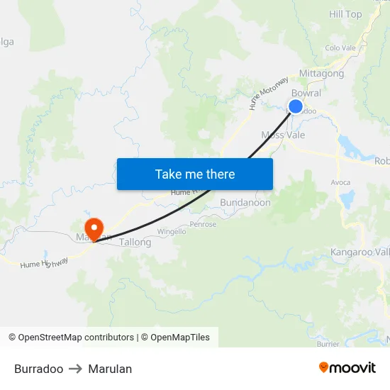 Burradoo to Marulan map