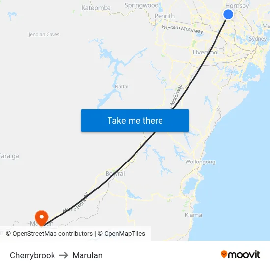 Cherrybrook to Marulan map