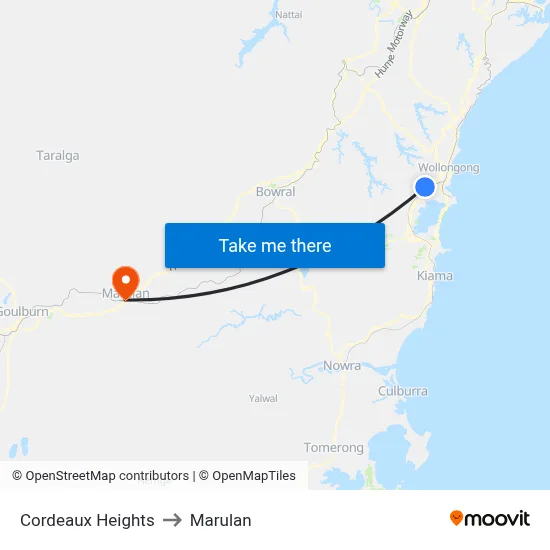 Cordeaux Heights to Marulan map