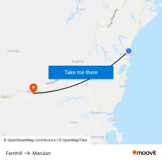 Fernhill to Marulan map