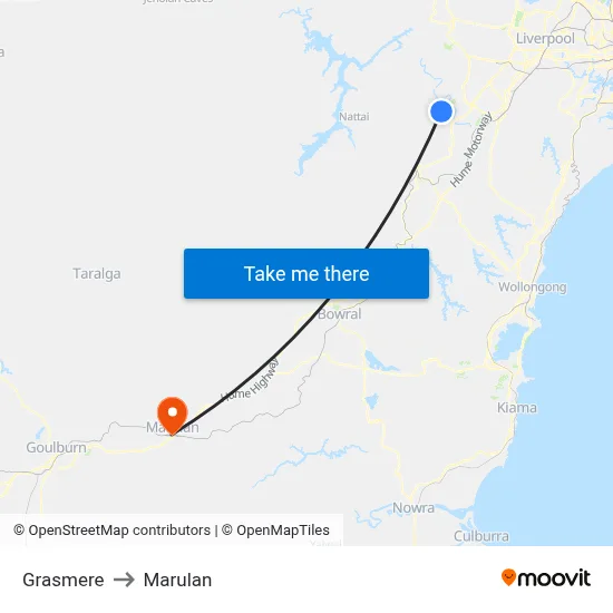 Grasmere to Marulan map