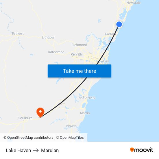 Lake Haven to Marulan map