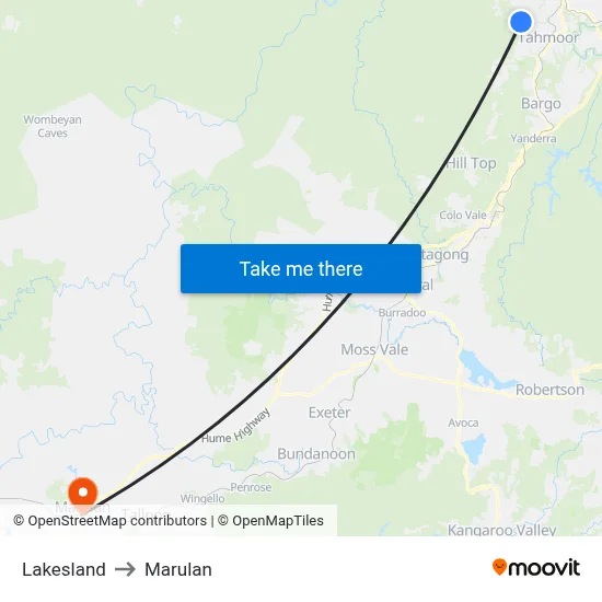 Lakesland to Marulan map