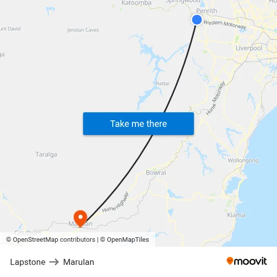 Lapstone to Marulan map