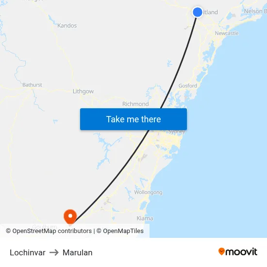 Lochinvar to Marulan map