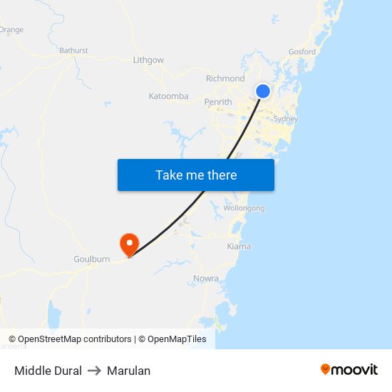 Middle Dural to Marulan map