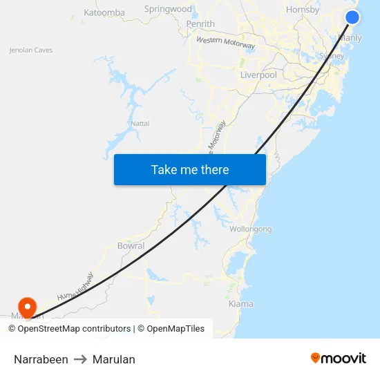 Narrabeen to Marulan map