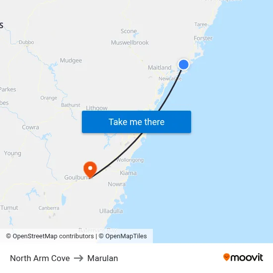 North Arm Cove to Marulan map
