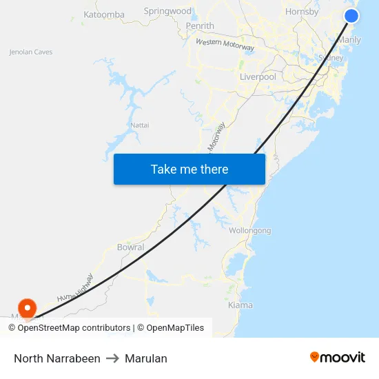 North Narrabeen to Marulan map