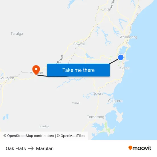Oak Flats to Marulan map
