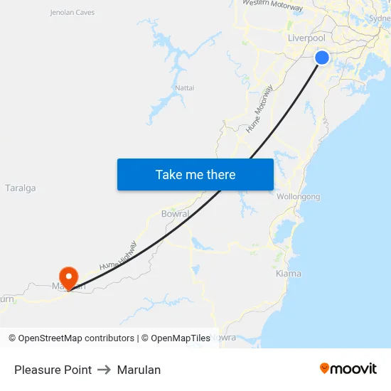 Pleasure Point to Marulan map