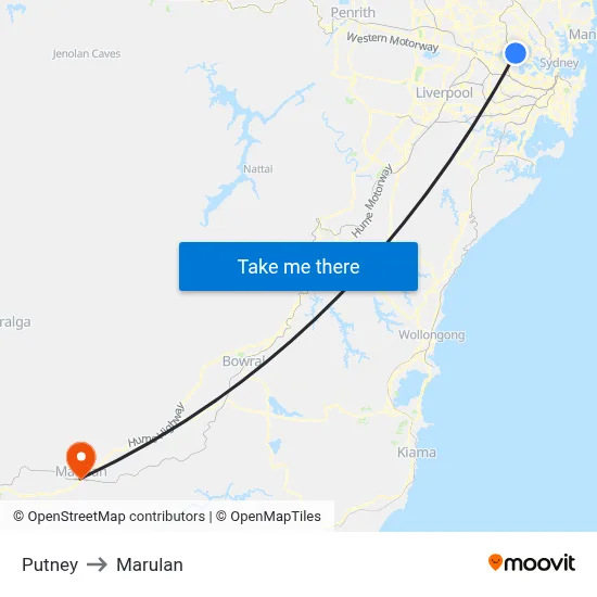 Putney to Marulan map
