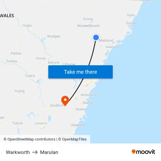Warkworth to Marulan map