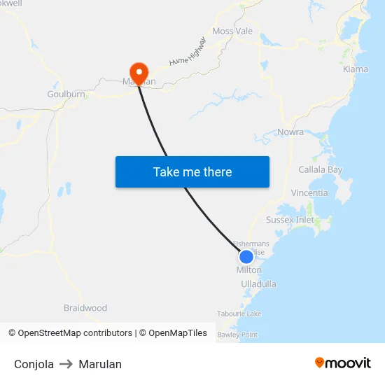 Conjola to Marulan map