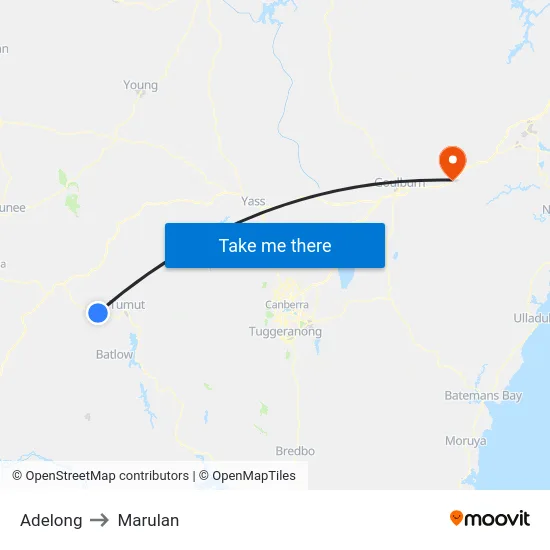 Adelong to Marulan map