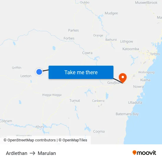 Ardlethan to Marulan map