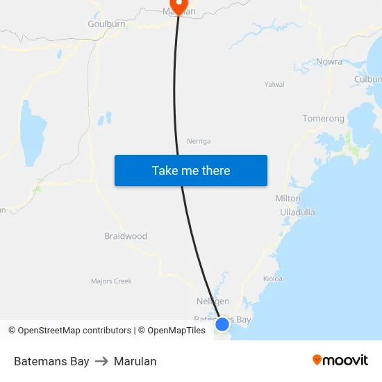 Batemans Bay to Marulan map