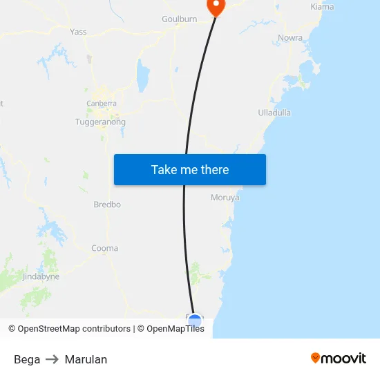 Bega to Marulan map