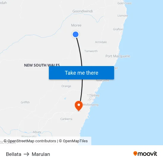 Bellata to Marulan map