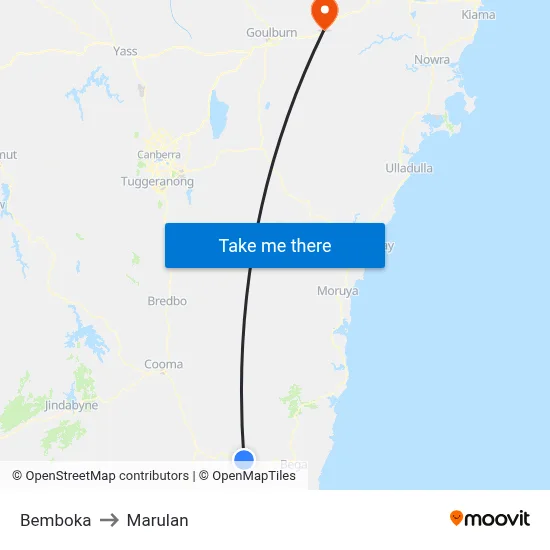 Bemboka to Marulan map