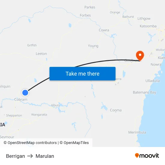 Berrigan to Marulan map