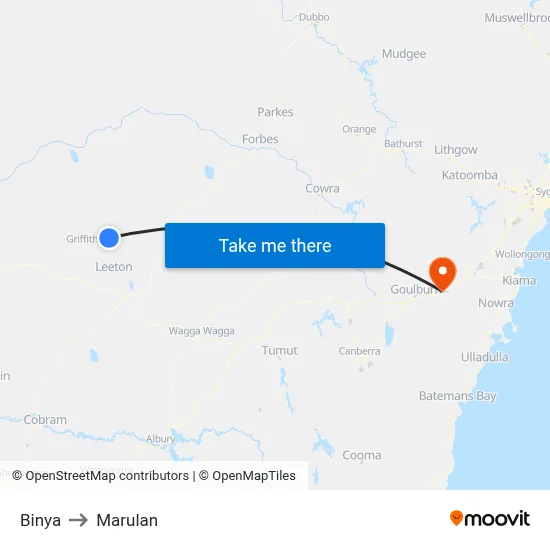 Binya to Marulan map
