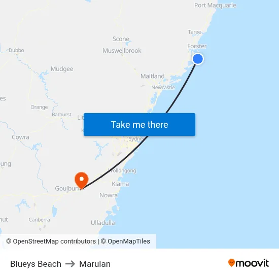 Blueys Beach to Marulan map