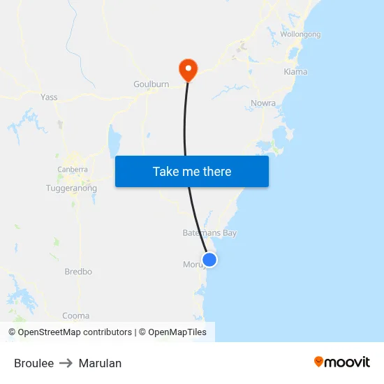 Broulee to Marulan map
