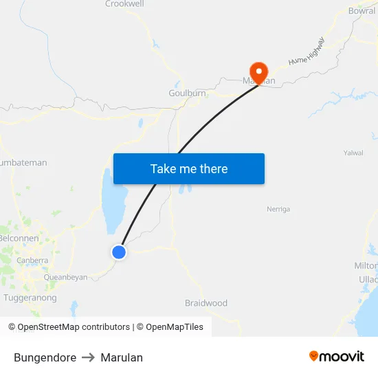 Bungendore to Marulan map