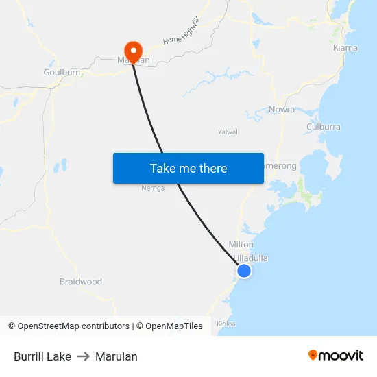 Burrill Lake to Marulan map