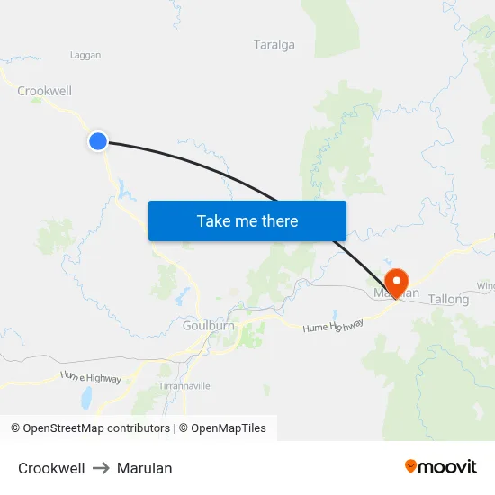 Crookwell to Marulan map