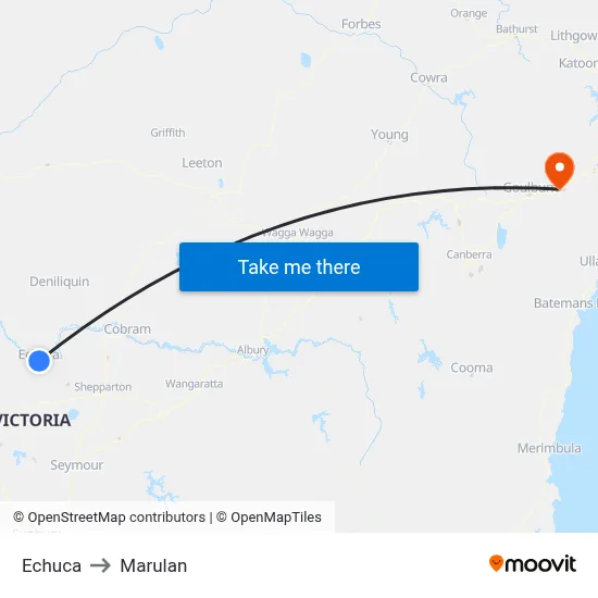 Echuca to Marulan map