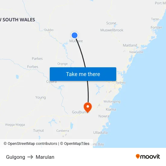 Gulgong to Marulan map