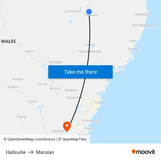 Hallsville to Marulan map