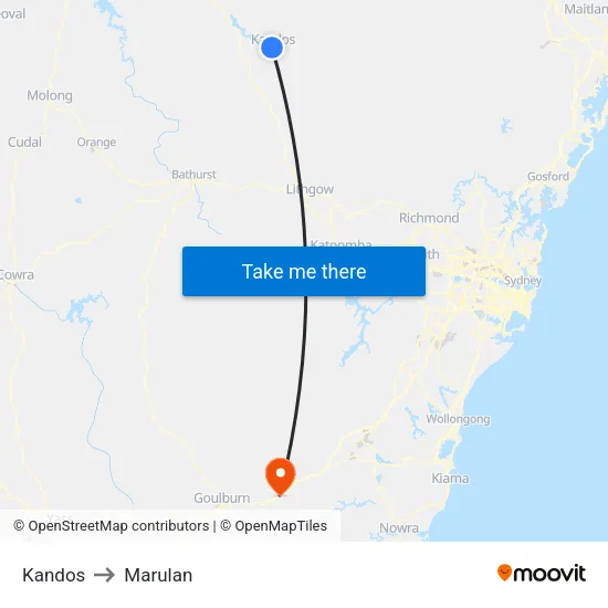 Kandos to Marulan map