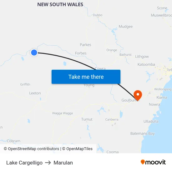 Lake Cargelligo to Marulan map
