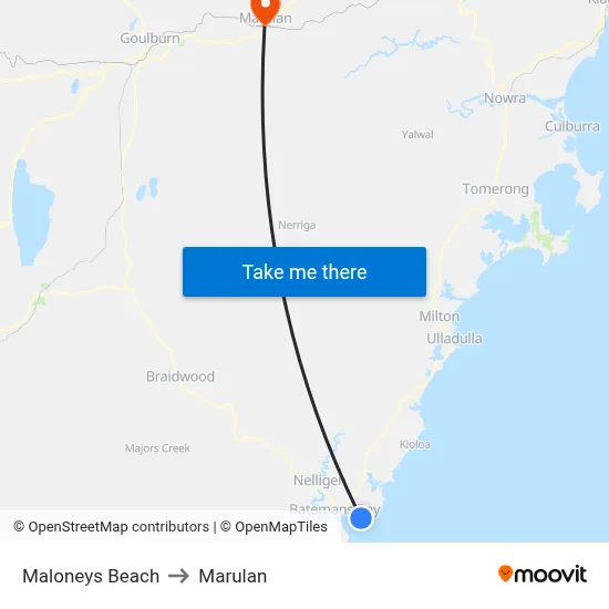 Maloneys Beach to Marulan map